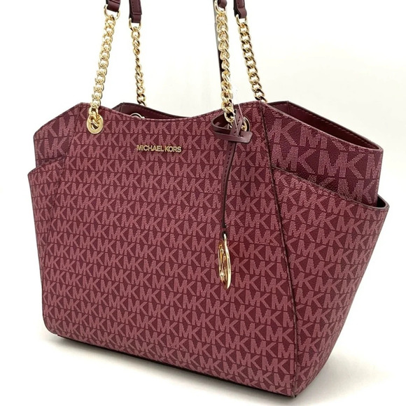 Michael Kors Large Jet Set Travel Chain Shoulder Bag Ruby Red - Picture 2 of 10